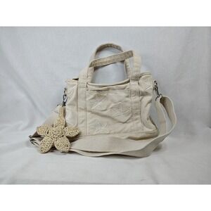 C&C California Canvas Shoulder Bag Starfish Embroidered Beach Tote Cream Cotton